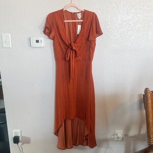 Blue Rain Rust Front-Tie High-Low Dress